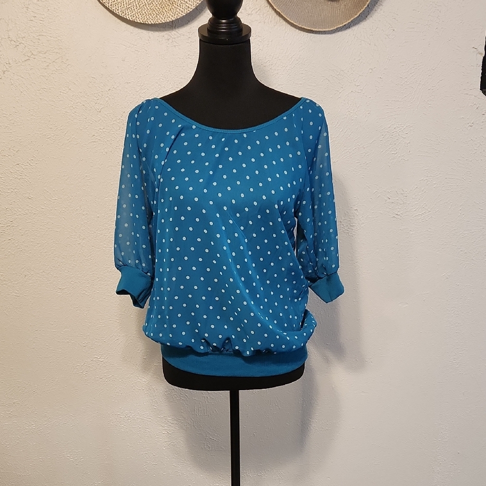 Eyelash Couture Blue Polka Dot Blouse